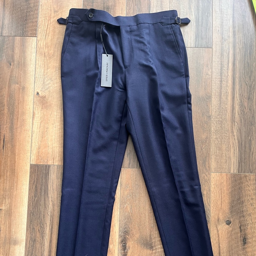 Spier Mackay NWT navy high waist slim unhemmed 100% wool dress pants